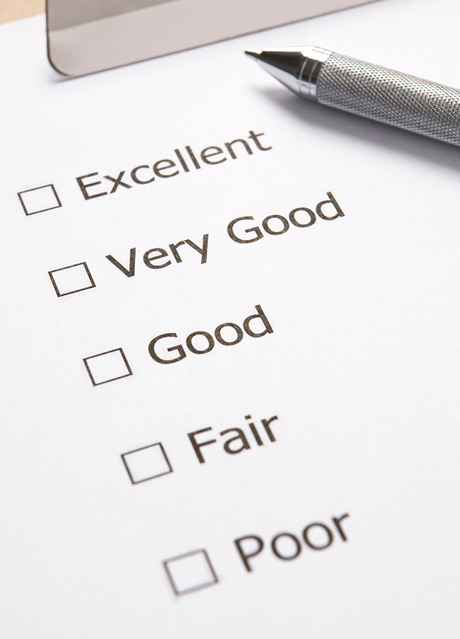 An item from a surevey with ratings from "excellent" to "poor."