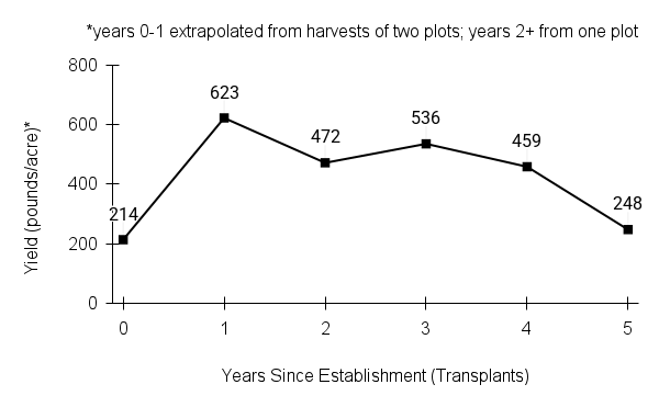 Elymus villosus (hairy wildrye) yield graph